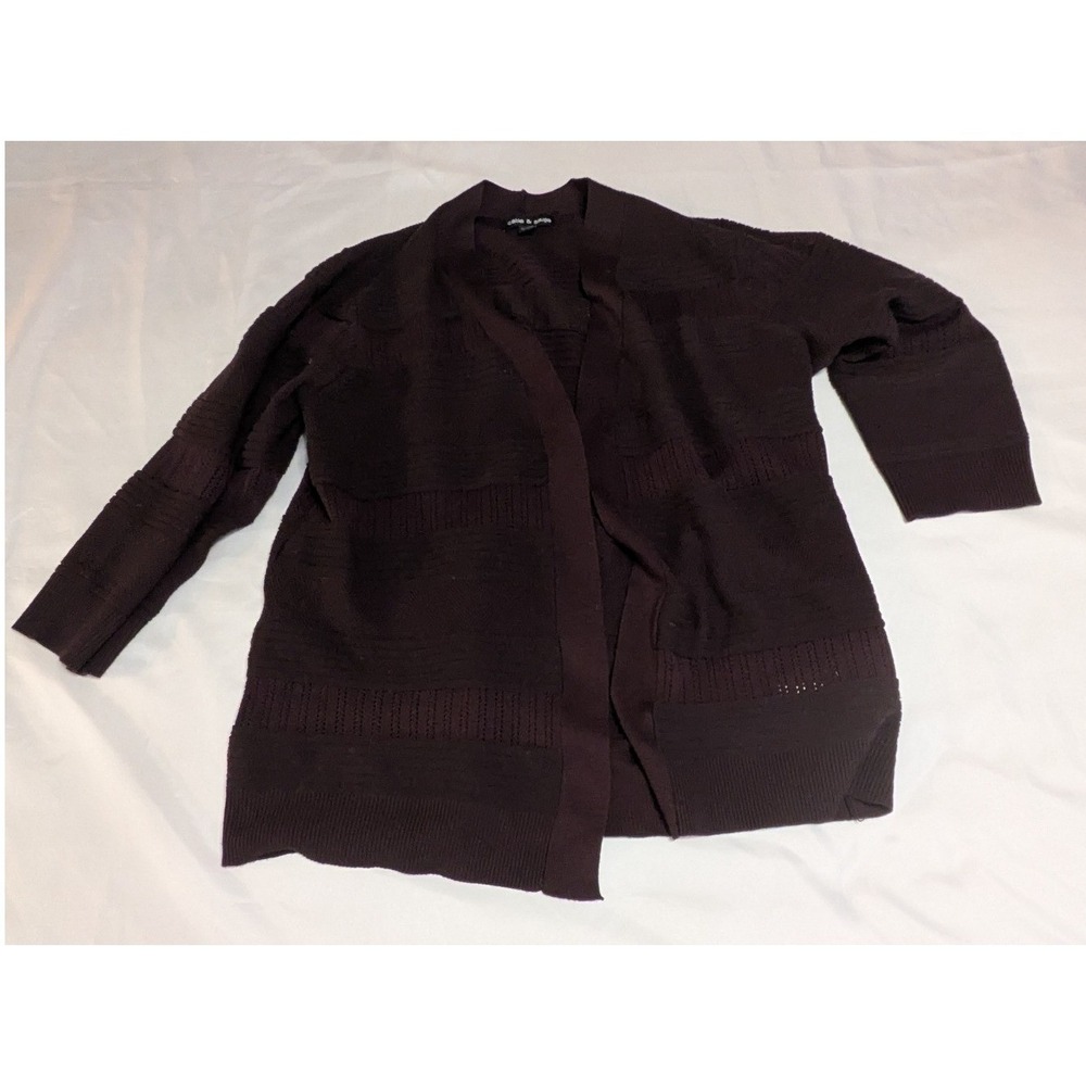 Cable & Gauge Cardigan Women XL Purple Excellent Open Front Mixed Stitch CG50351